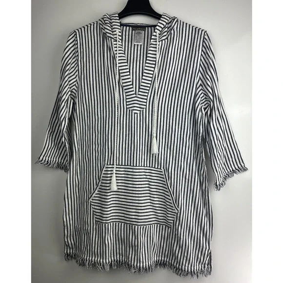 Tommy Bahama Yarn Dyed Striped Cotton Hoodie Pullover Swim Cover Beach Top Large - Picture 9 of 9